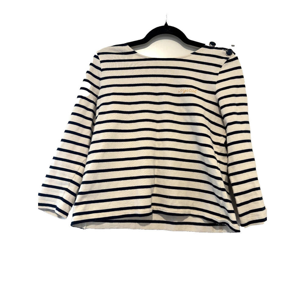 Sezane sz S nautical coastal beach blue white stripe 3/4 sleeve all cotton #3086